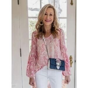 CAbi 5708 Bethany Pink Snakeskin Balloon Long Sleeves Colorful Womens Size M